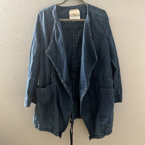 Anthropologie Hei Hei Women's Chambray Linen-Blend Open Front Jacket Size Small - Picture 4 of 11